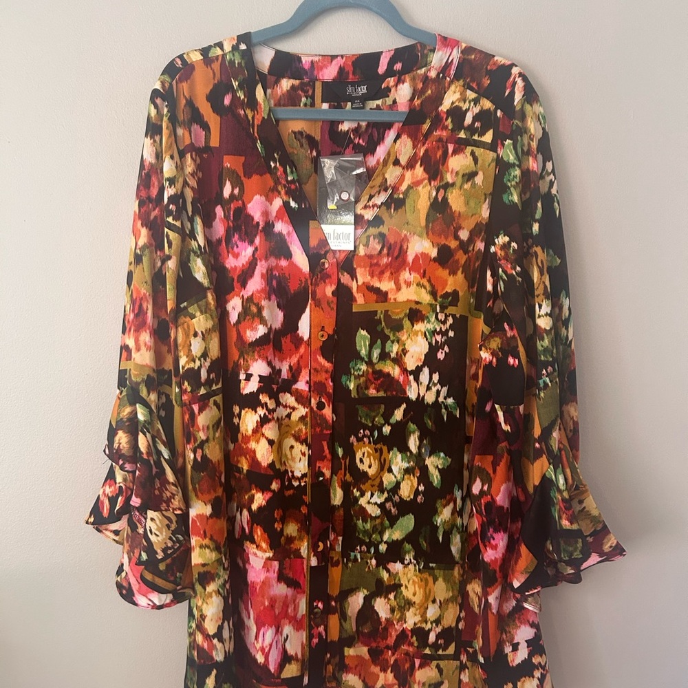 Investments Floral Blouse with Ruffled Sleeves